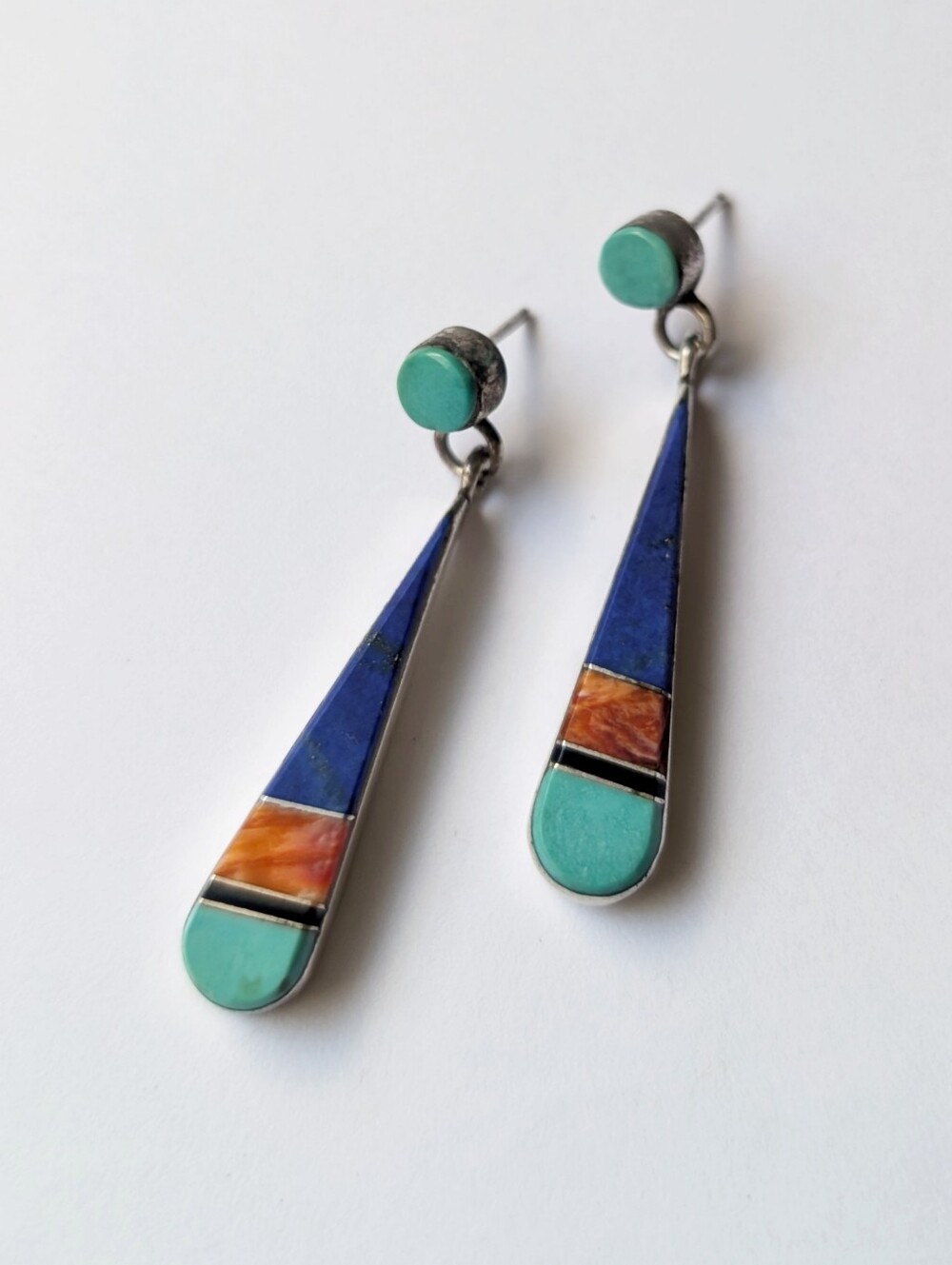 Native American Marilyn Yazzie earrings sterling silver turquoise lapis lazuli